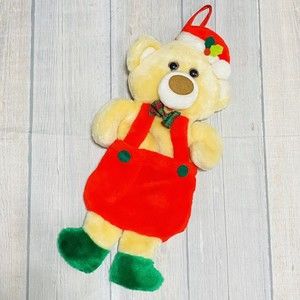 Vintage 20" Plush Christmas Stocking SANTA'S BEST Stuffed Animal TEDDY BEAR